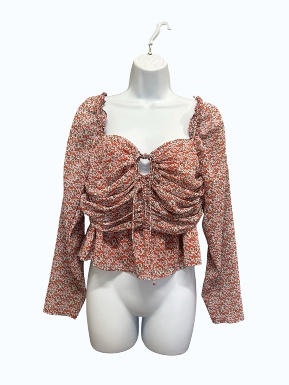 Beyond Words Floral Ruched Long Sleeve Blouse - Size L